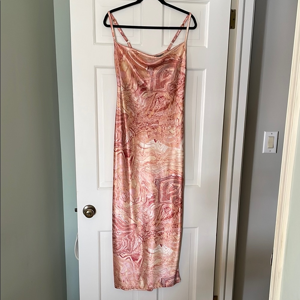 Beautiful Marble Print Dress - Pink, peach and Cream